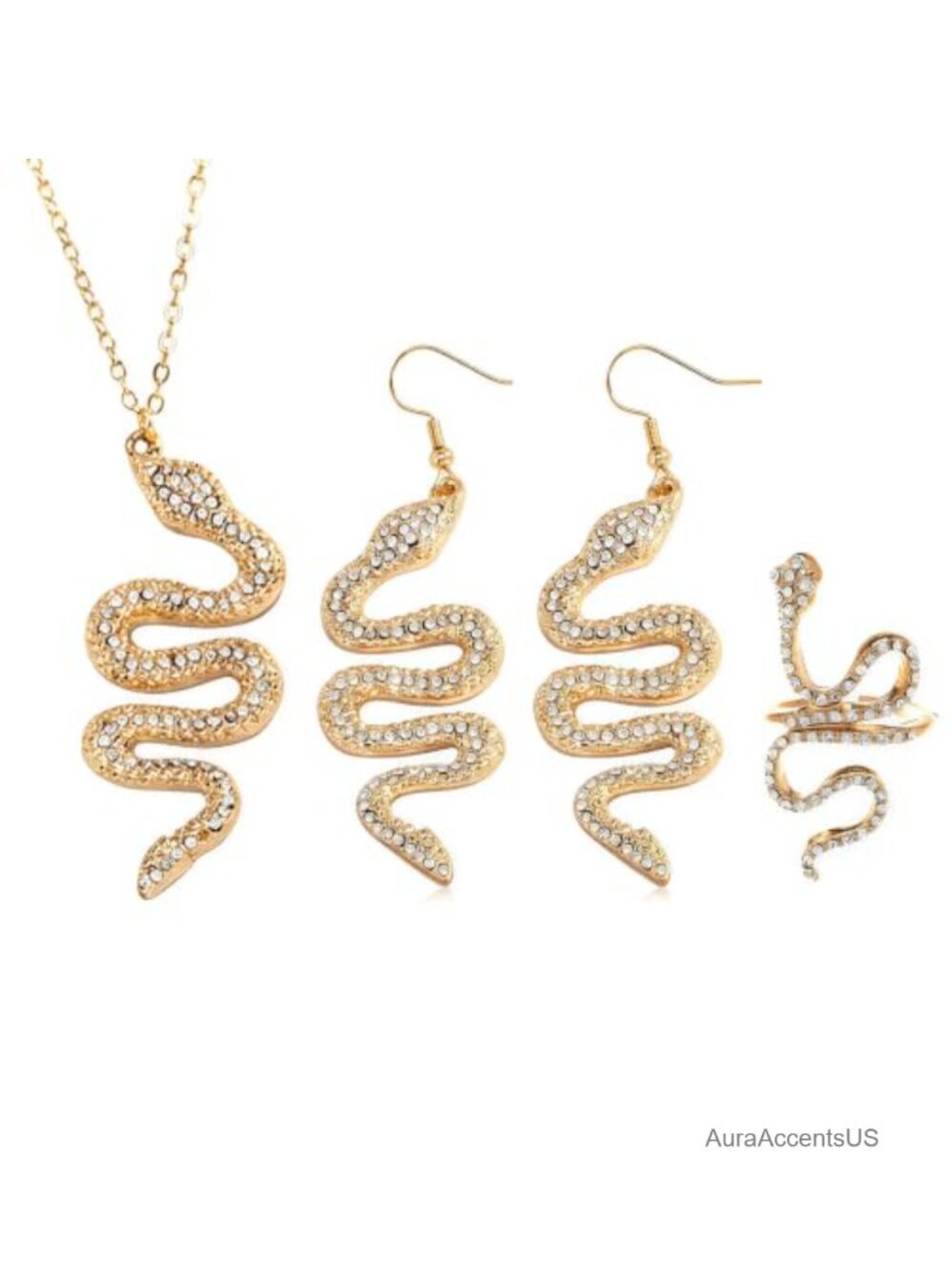 Adjustable Gold Snake Choker Necklace & Earrings Set Statement Jewelry
